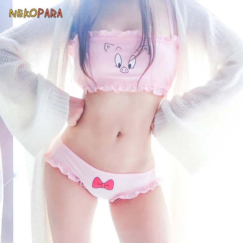 Kawaii Pig/комплект милых японских трусиков и из молочного шелка мягкое нижнее белье