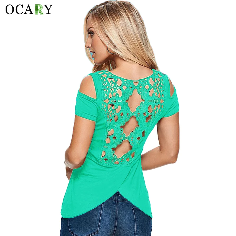 Открытая Сексуальная женская блузка кружевная Лоскутная рубашка с открытыми