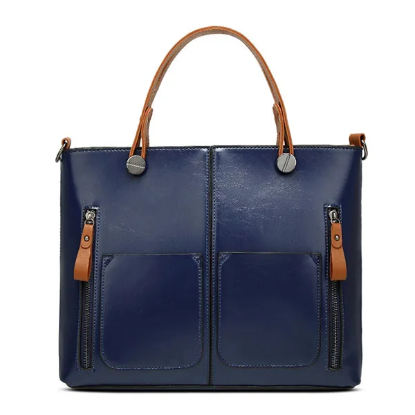 Blue Hand Bag Винтажная большая женская сумка, высокое качество, масло, воск, кожа, Ретро стиль, сумки через плечо, роскошный бренд, дизайнерские женские сумки, на молнии, с карманом - Цвет: Blue Hand Bag