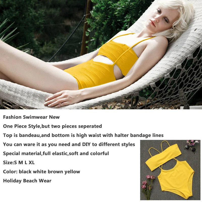 Сексуальный женский купальник стринги Цельный бандо топ с высокой талией