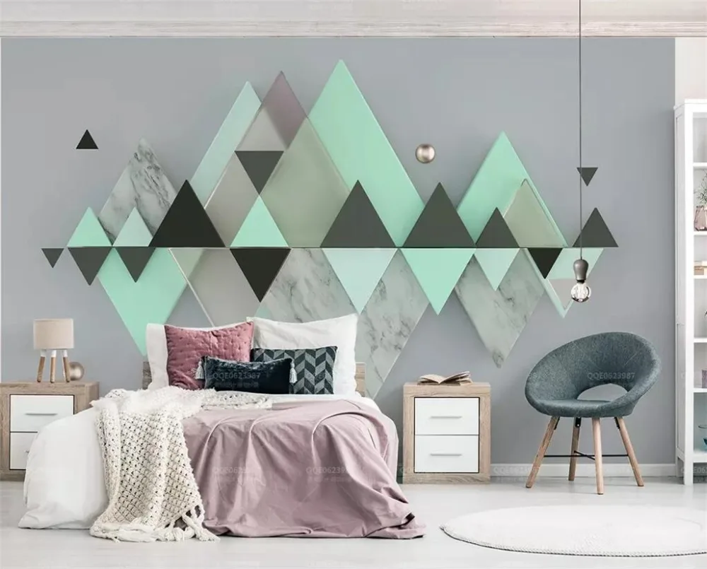

wellyu Custom wallpaper new 3d mural обои new geometric triangle mint green background wall papers home decor 3d papel de parede