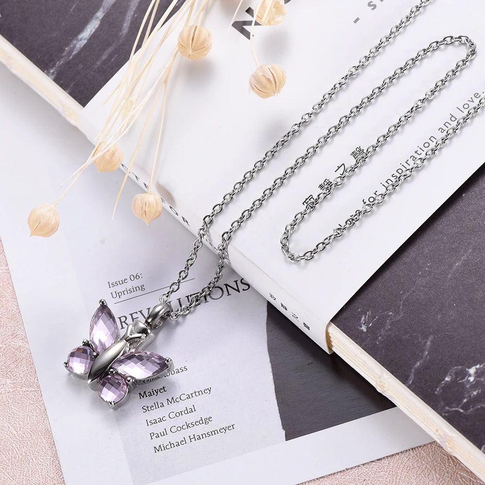 Бабочка серии кремации урна ожерелье мемориальное украшение для праха Keepsake из нержавеющей стали Урна кулон