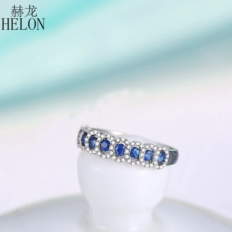 HELON Solid 18 K Белое Золото 0.95CT натуральные сапфиры бриллианты кольцо с драгоценным камнем обручальное юбилейное кольцо для женщин классические ювелирные украшения