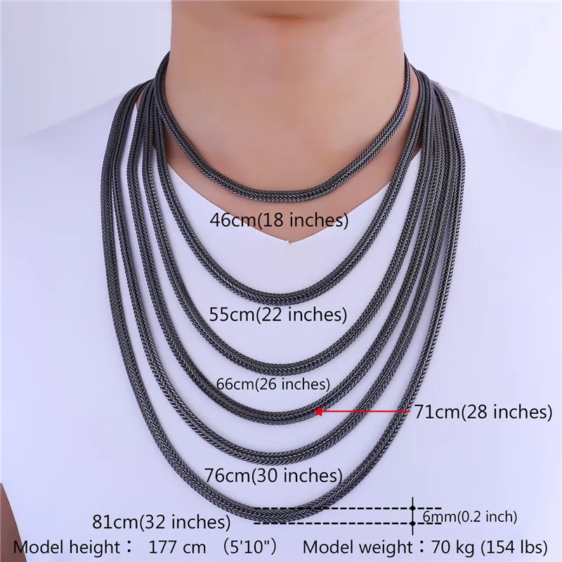 Collare змеиная цепочка на шею для мужчин 6 мм серебряное золото черное розовое 18 32