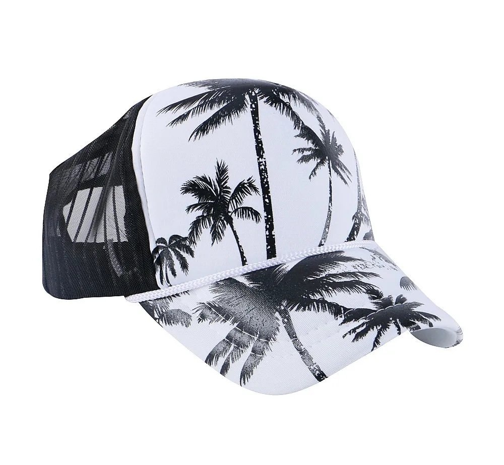 men women casual summer baseball cap sun hat mesh style cool print Coconut tree pattern adjustable female male trucker | Аксессуары для