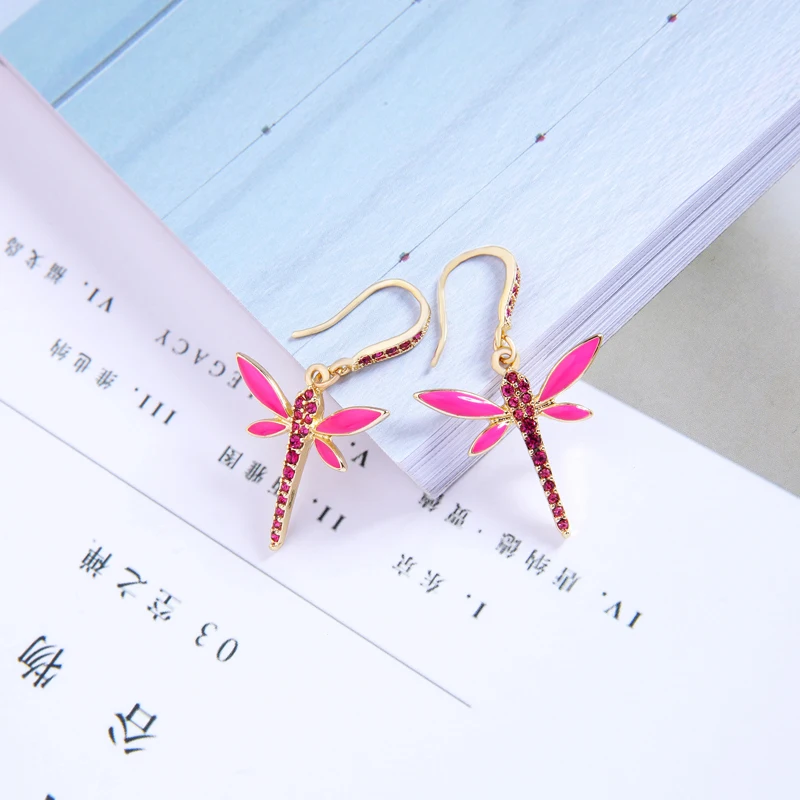 Серьги-подвески в виде стрекозы 4 цвета красный синий розовый и черный |