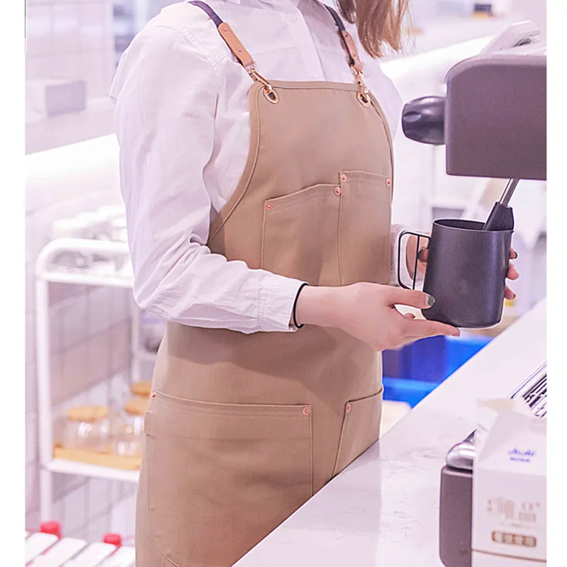 Длинный серый фартук из хлопка цвета хаки для бариста кафе бистро пекарь шеф