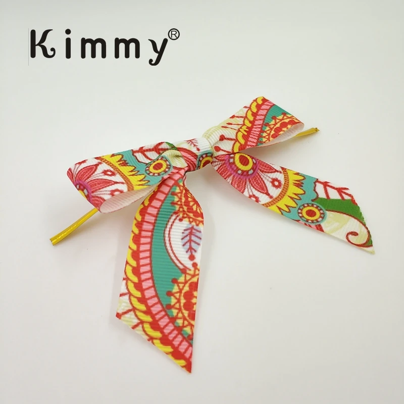 

Free Shipping 200pcs Paisley bohemian Gross grain Pre-made Bow with twist tie for gift box