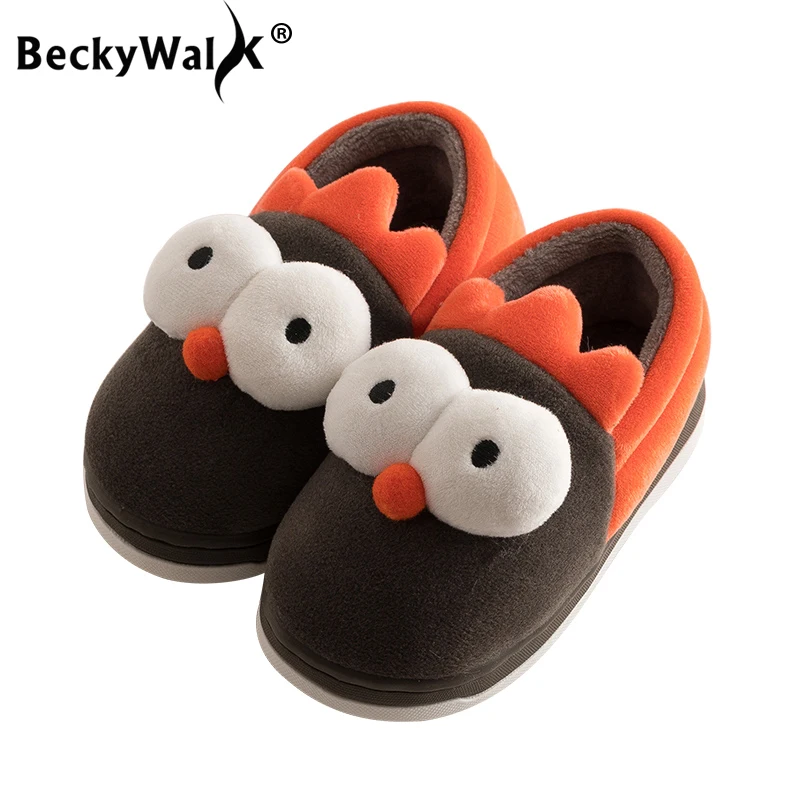 BeckyWalk/домашняя обувь для мальчиков и девочек; зимняя хлопковая детская обувь; Плюшевые тапочки; теплая детская обувь для малышей; домашние тапочки; CSH693