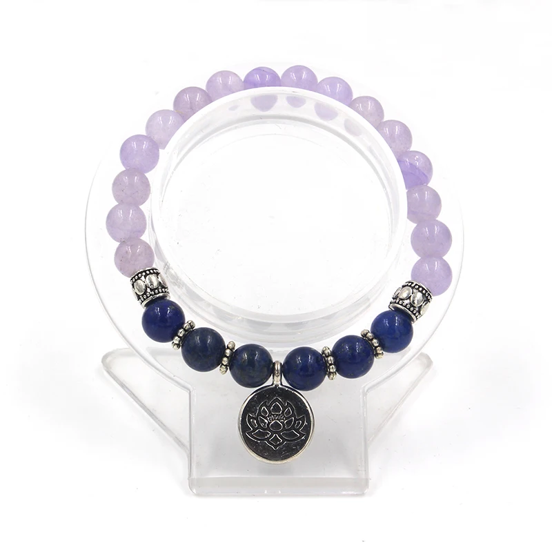 

New Purple Quartzs & Lapis Stone Buddha Ohm Lotus Pendant Charm Wrist Bracelet For Women Men's Buddhist Yoga Mala Pink Bracelet