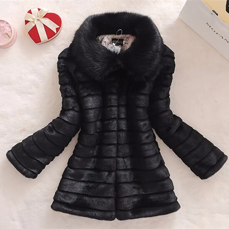 Женское меховое пальто с воротником из меха лисы длинное кожаное большого