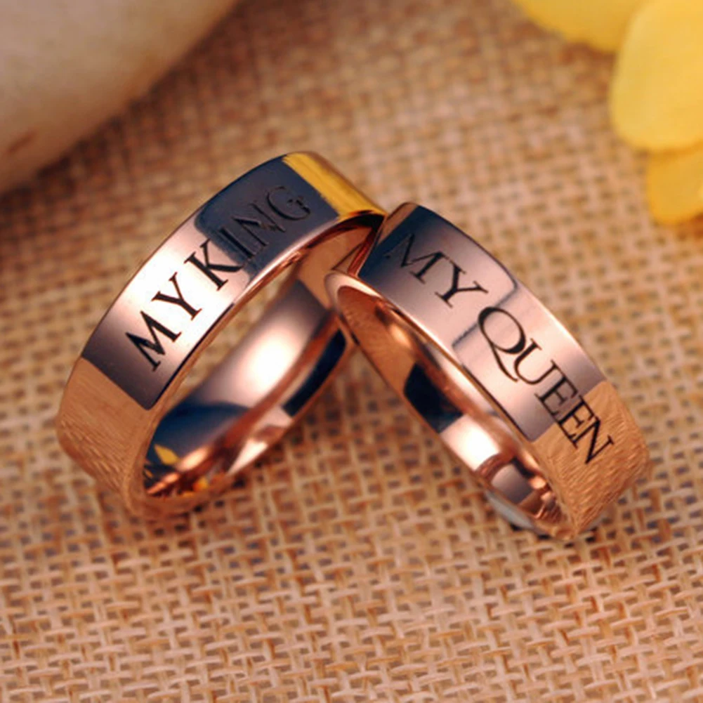 Модное кольцо с надписью и шармом для пары обручальное Мой король Моя королева