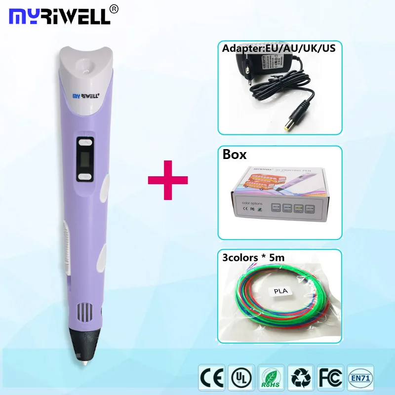 Myriwell 3d Ручка 2,0 с светодиодный дисплей 1,75 мм abs нить pla 3d ручка 3 d ручка 3d Ручка умный ребенок подарок на день рождения игрушки 3d пластик - Цвет: only  purple