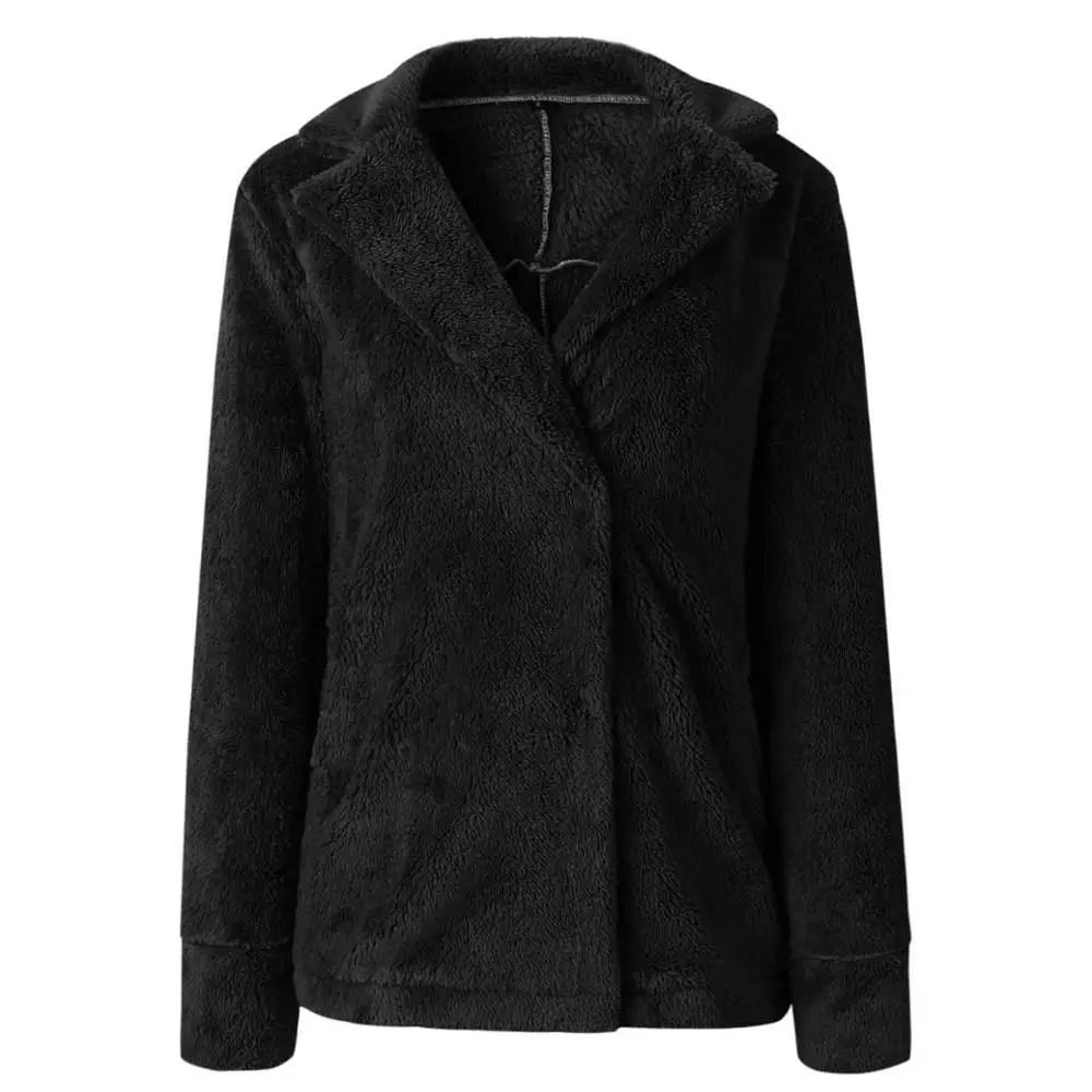 Black ENbeautter плюшевое пальто для женщин зимнее пальто из искусственного меха и куртки Женский костюм воротник мягкое теплое элегантное женское пальто - Цвет: Black