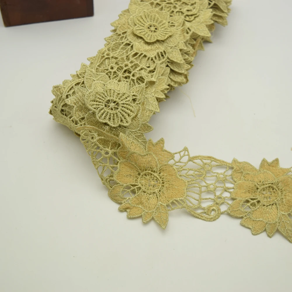 10yards 7.5CM WIED Flower Lace Vintage Style Gold Tone Wedding Dress Sewing Craft DIY | Дом и сад