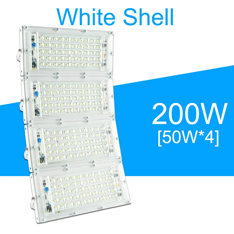 200W White Shell Светодиодный прожектор светильник 50W 100W 200W Светодиодный прожектор светильник переменного тока 220V 240V светодиодный уличный фонарь Водонепроницаемый IP65 открытый светильник ing светодиодный cob точечный светильник - Испускаемый цвет: 200W White Shell