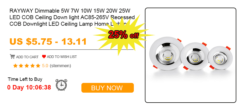 RAYWAY встраиваемые светодиодный потолочный светильник 5 W 7 W 10 W 15 W 20 W 25 W затемнения удара направленный вниз светильник AC 85 V-265 V белый/теплые светодиодный пятно света