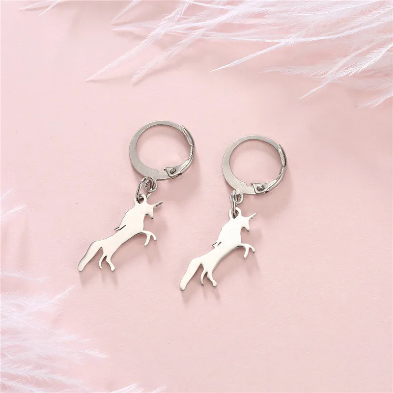 Unicorn 1 пара из нержавеющей стали Единорог Стрекоза серьги-кольца с кулон Для женщин Симпатичные Smiple серебро Цвет серьги в виде животных Jewelry E84 - Окраска металла: Unicorn