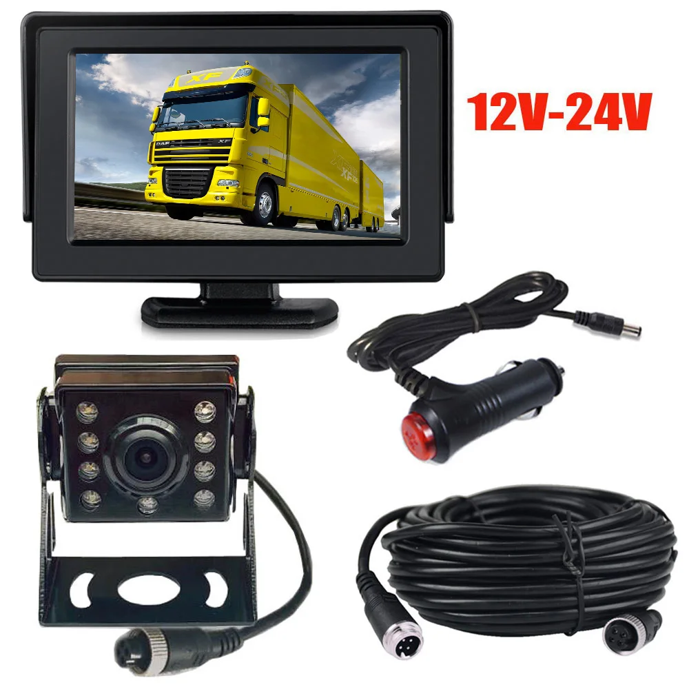 Монитор заднего вида TFT LCD HD 12 24 В 4 3 дюйма + 8 ИК светодиодов|Камеры для авто| |