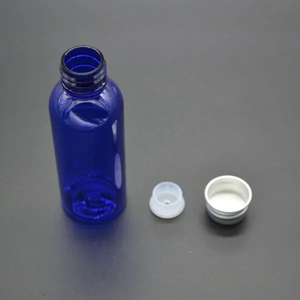 

50pcs/Lot 50ml Plastic Lotion Bottle Rotated Aluminum Cover Cosmetic Jar Refillable Plastic Bottle Wholesale Blue