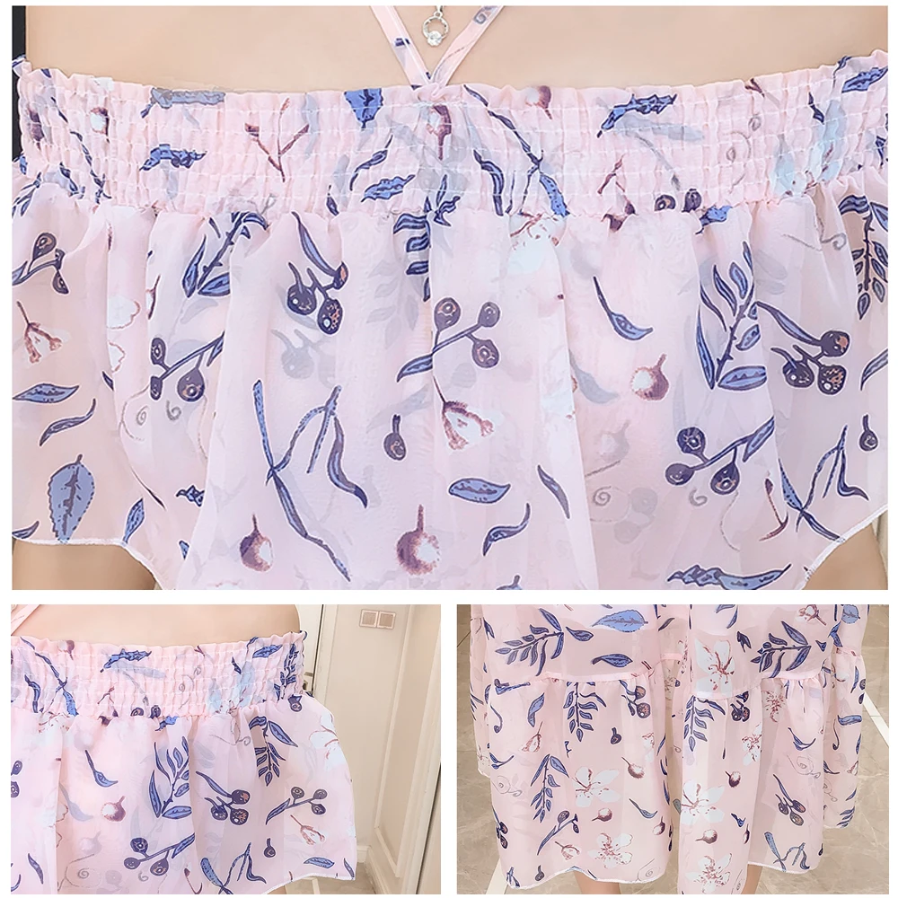 

Bohemian Beach Dresses Summer Holiday Chiffon Boho Women Slash Neck Lady Print Floral Woman Elegant Female Dress