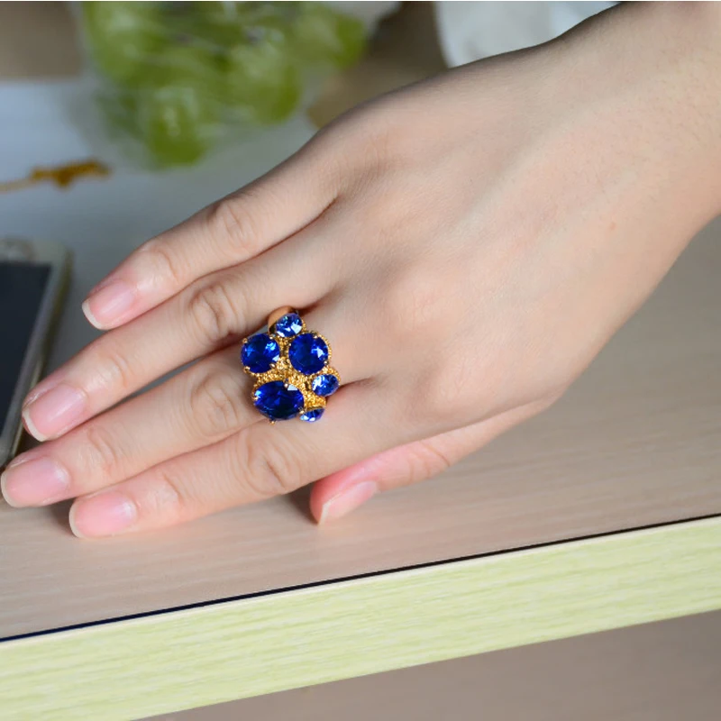 Neoglory светло-желтого золота Цвет Циркон зеленый синий партия Кольца моде Индии