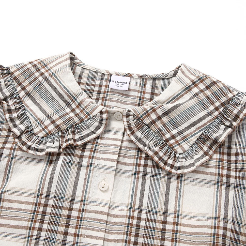 Детская рубашка для девочек BalabalaChildren хлопковая клетчатая с короткими рукавами