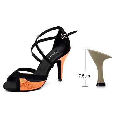 Ladingwu/женская танцевальная обувь для сальсы; цвет черный, фланелевый и оранжевый; обувь для латинских танцев из искусственной кожи; женские сандалии для бальных танцев; каблук 10 см - Цвет: Orange 7.5cm