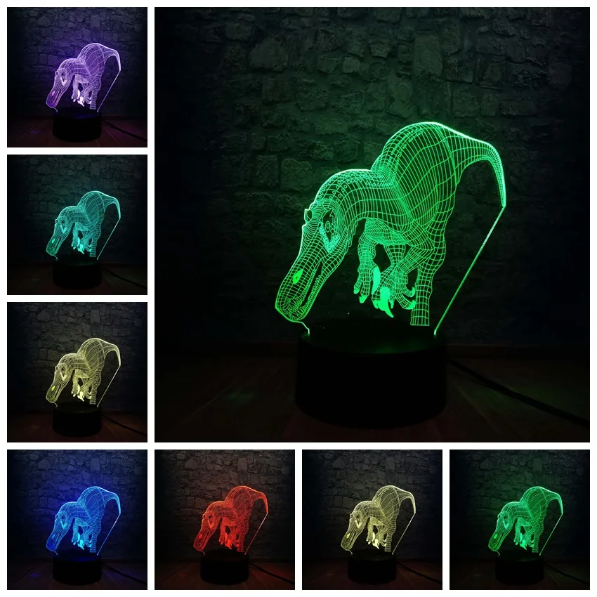 Парк Юрского периода акриловый светодиодный ночник 3D Динозавр свет RGB 7 цветов Изменение USB База переключатель выставка малыш Рождественская игрушка на подарок для мальчика