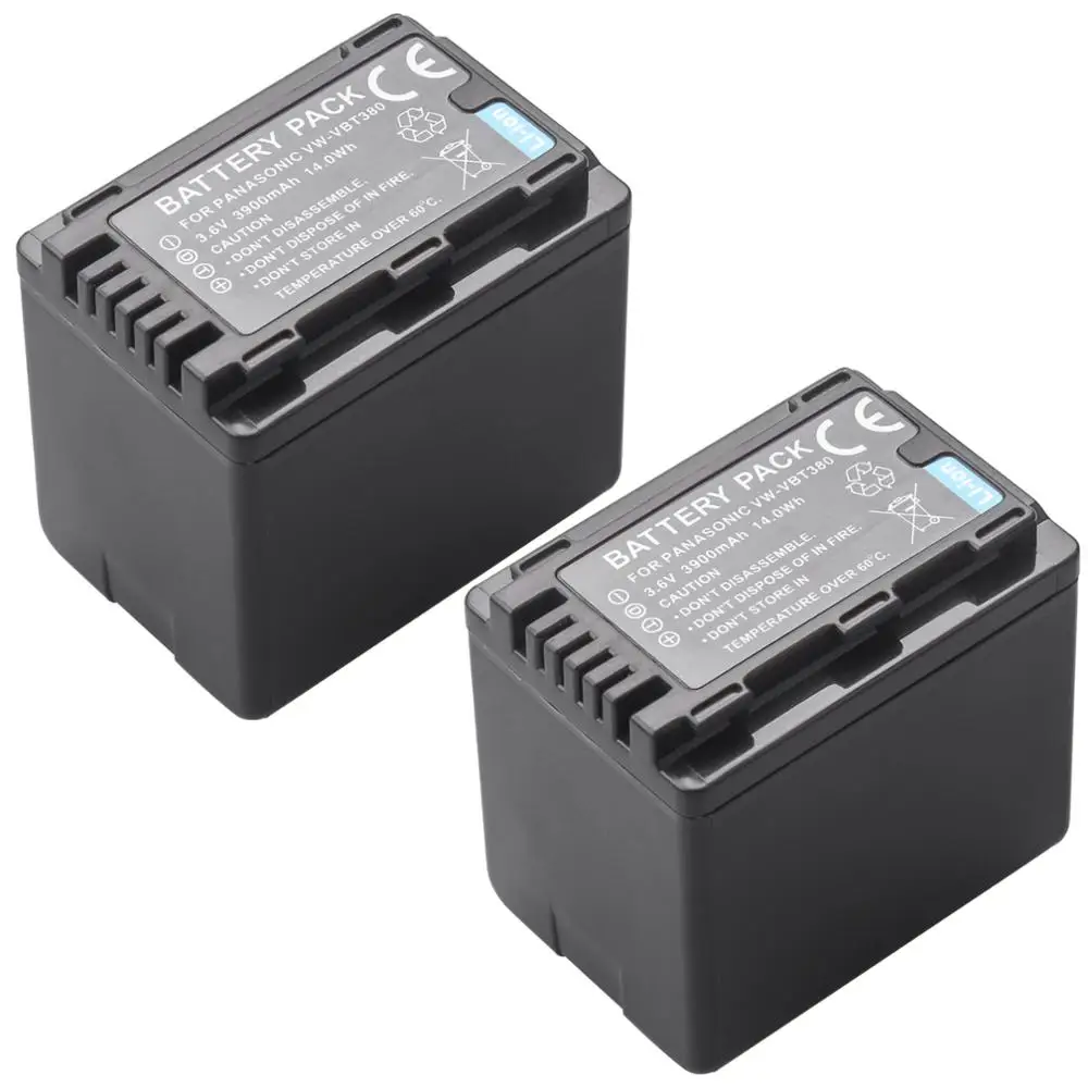 

2pcs VW-VBT380 VBT380 VW-VBT190 Camera Battery for Panasonic HC-V110 HC-V130 HC-V160 HC-V180 HC-V201 HC-V250 HC-V260 3900mAh