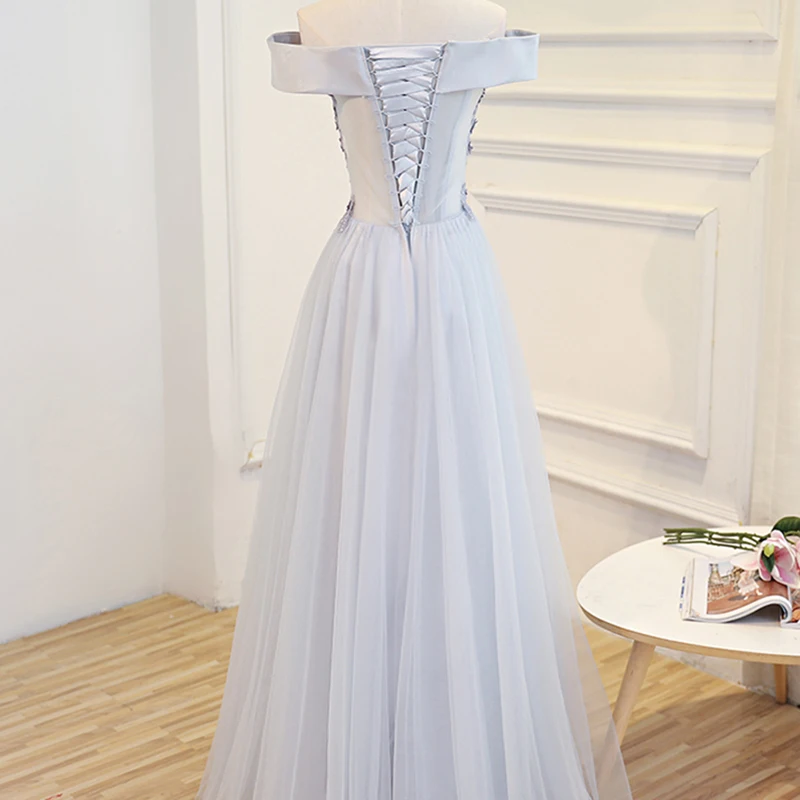 AnXin SH Pink flower lace new style boat neck satin slim a line evening dress hostess beading grey little black | Свадьбы и