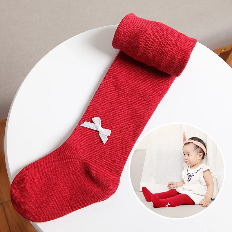 

Wholesale 3pcs/lot 0-2 Years Infant Baby Girls Tights Fashion 100% Cotton Six Colors Tights With Bowknot For Newborn Girls Tight
