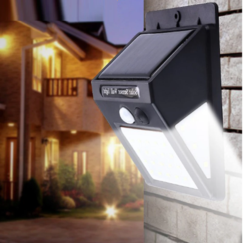 

30 LED Solar Powered Wall Lamp PIR Motion Sensor Waterproof Light Bulb Garden Light Outdoor Path Security 3 Sided Luminous