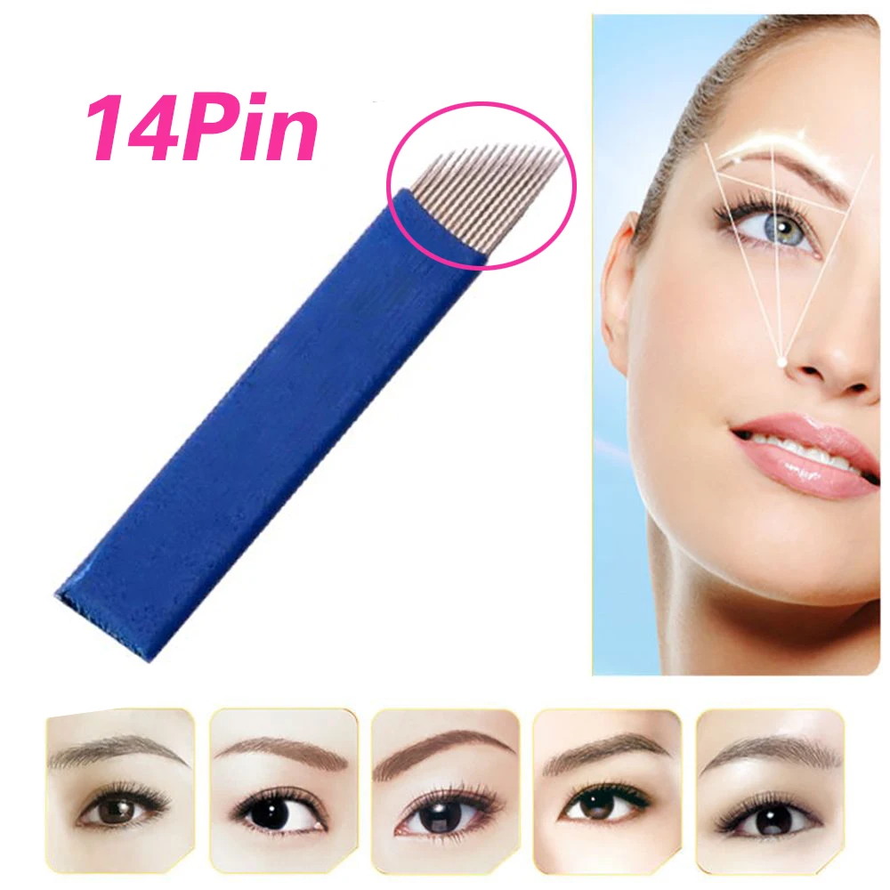 ATOMUS Blue 12 14 Pin перманентное лезвие для татуировки бровей 3D вышивки микроблейдинг
