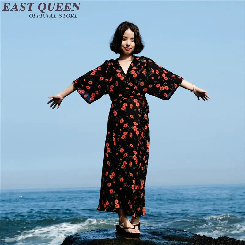 Женские кимоно с цветочным принтом летнее пляжное японское платье для женщин