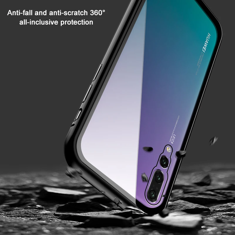 Магнитный адсорбционный чехол для телефона Huawei P20 pro из закаленного стекла с