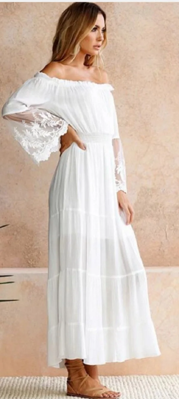 Летнее платье без бретелек Пляжное длинное белое