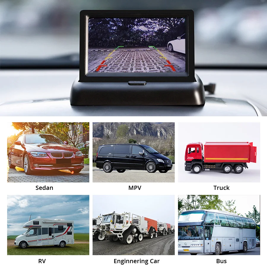 E-ACE J02 автомобильный монитор 4,3 дюймов TFT lcd Складная камера s NTSC PAL обратная камера парковочная система для автомобильных мониторов заднего вида