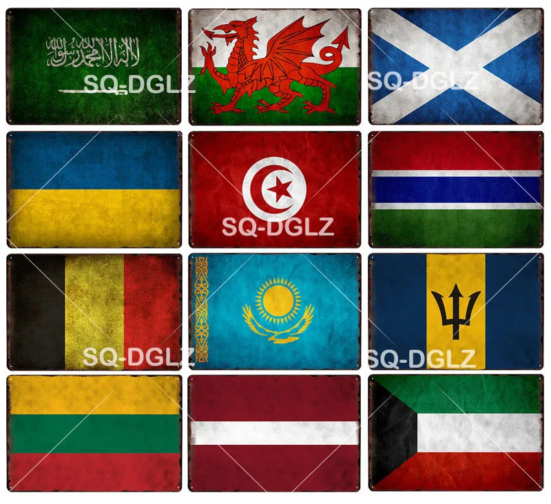 [SQ-DGLZ] металлический флаг знак Kuwait/Latvia/lithuia/Barbados/kazakh/Belgium/Gambia/Tunis/Ukraine/Scotland/Wales/Saudi Arabia