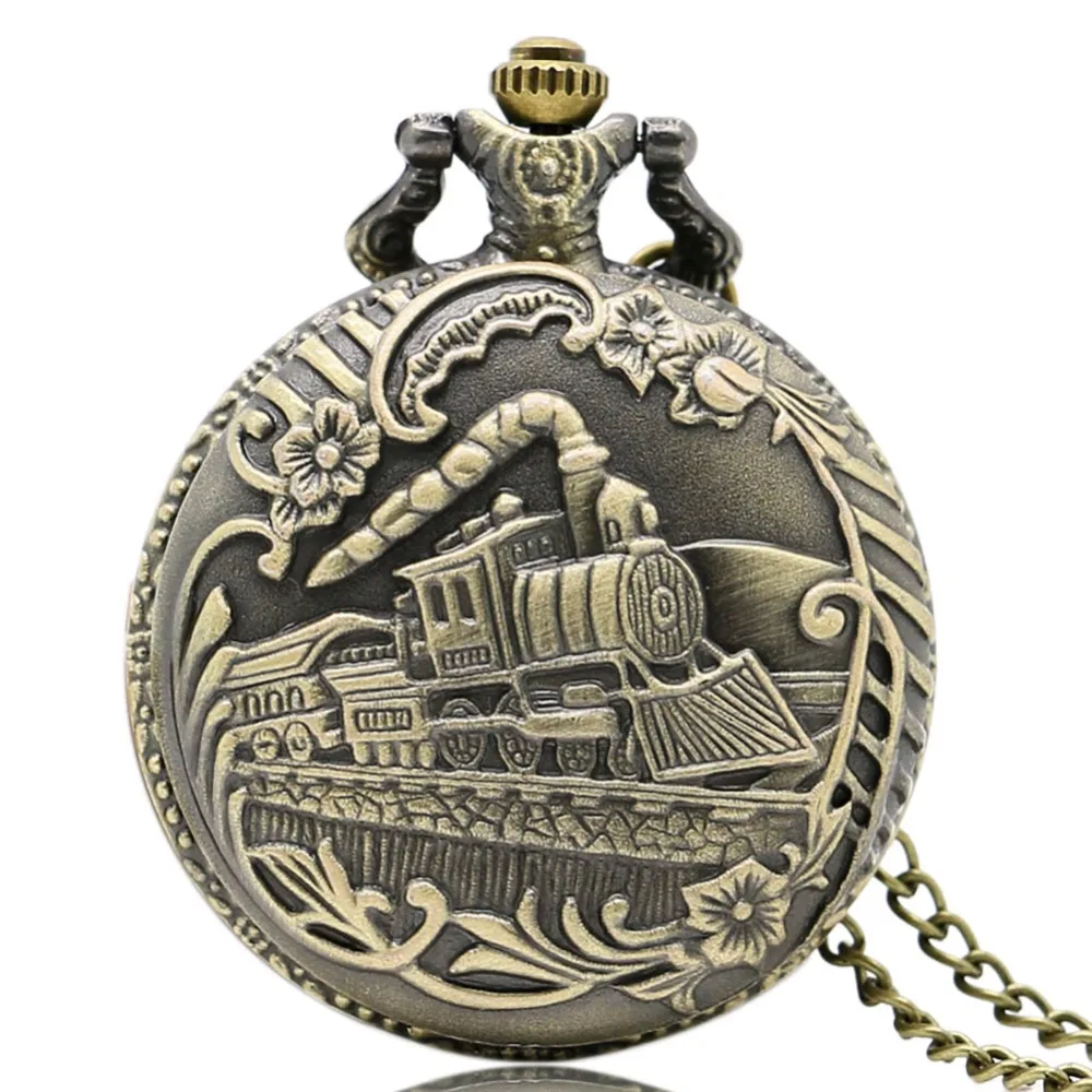 Часы в стиле стимпанк карманные с золотым поездом|pocket watch|pocket watch menquartz pocket |