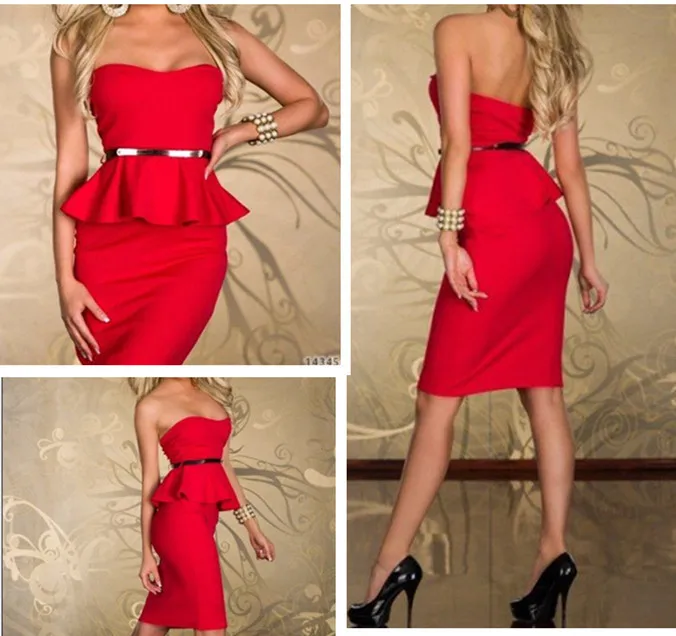 Sexy Womens Mini Dress Club Wear Night Party Evening Adult Outfit Lotus Leaf Strapless With Belt D133 Size S M L XL | Женская одежда