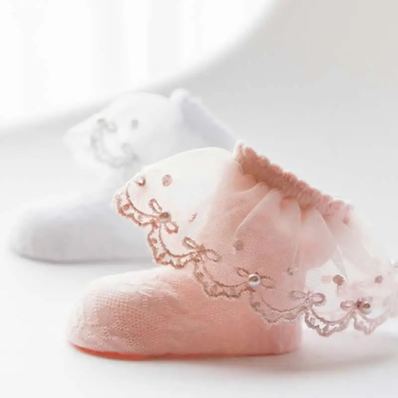 Весенне-летние сетчатые кружевные носки для маленьких девочек с жемчугом