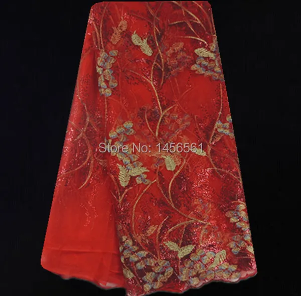 EA1-5 2015 - Ткань африканского кружева с органзой ручной работы красного цвета высокого качества для свадебной одежды, бесплатная доставка!