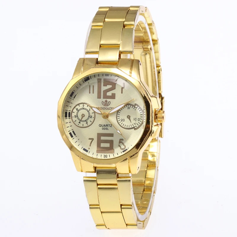 Women Gold Relogio Feminino 1 шт. модные роскошные пара кварцевых часов Циферблат часов цифровые женские часы мужские золотые Стальные наручные часы подарок - Цвет: Women Gold