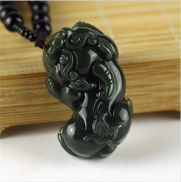 100% натуральный темно-зеленый Хотан нефрит кулон ручной работы Pixiu Круглый