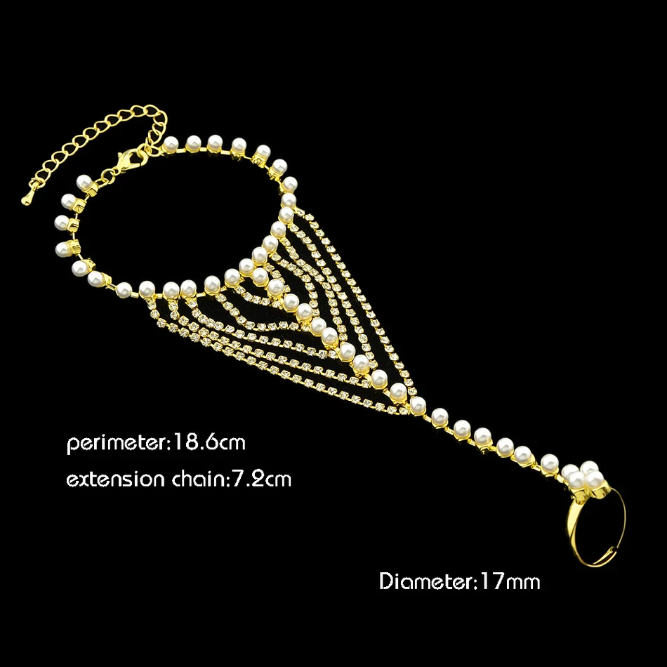 Feelshine Boho Slave Bracelets Gold Color Simulated pearl Chain With Full Rhinestone with Finger Luxury Brand Women|slave bracelet|bracelet