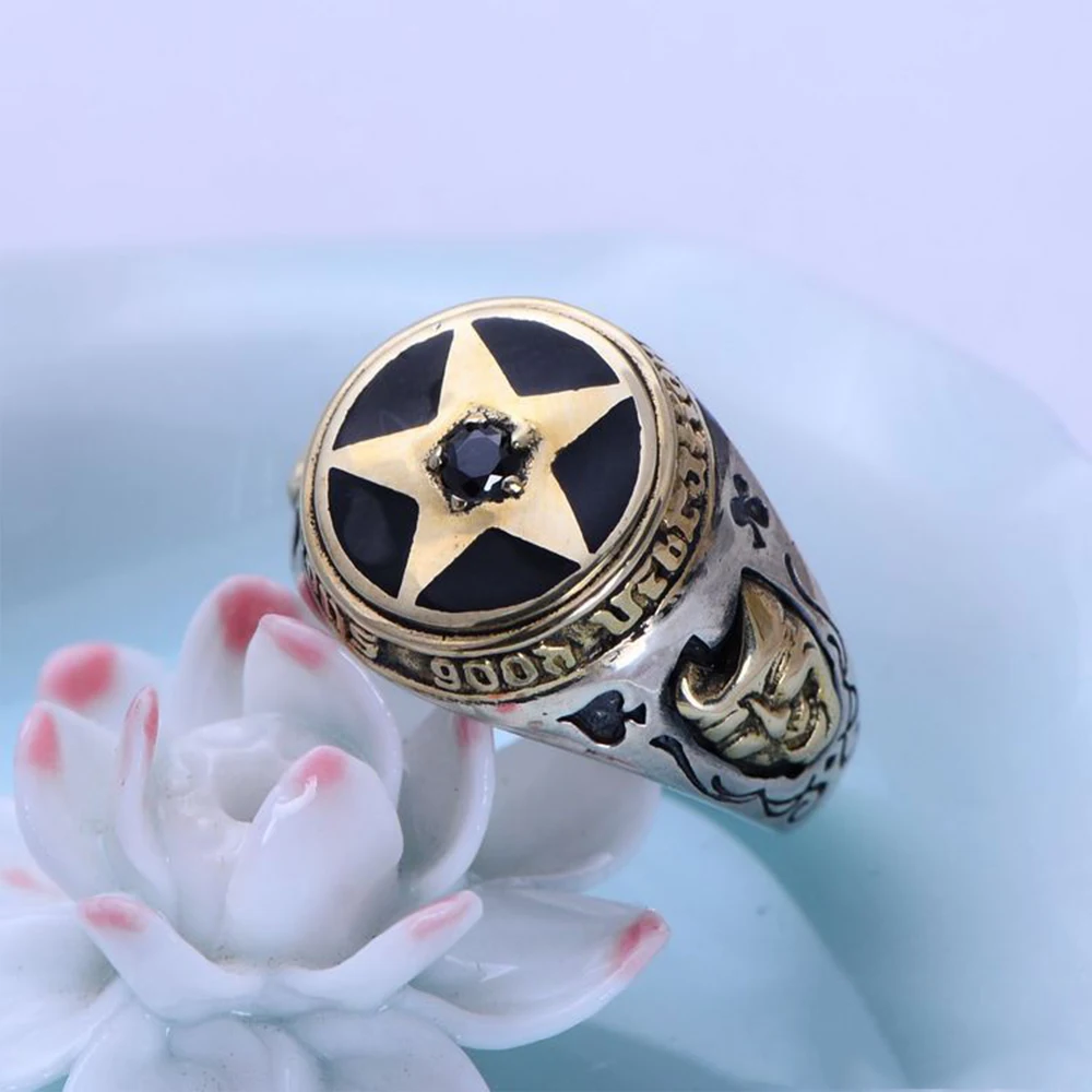 MetJakt 1 5 см винтажная Pentacle с кольцом обсидианом Твердые зеркальные серебряные