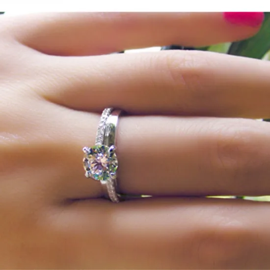Тест Положительный 1CT Moissanite Диамант обручальное кольцо из стерлингового серебра хорошее обещание Любовь ювелирные изделия подарок для нее