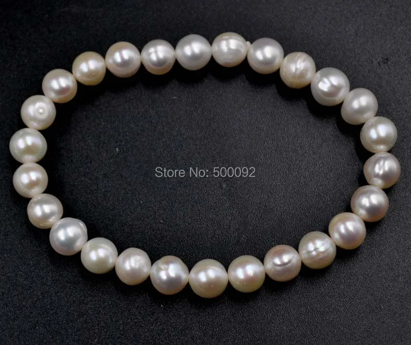

free shipping 6-7mm freshwater white real pearl bracelet stretch