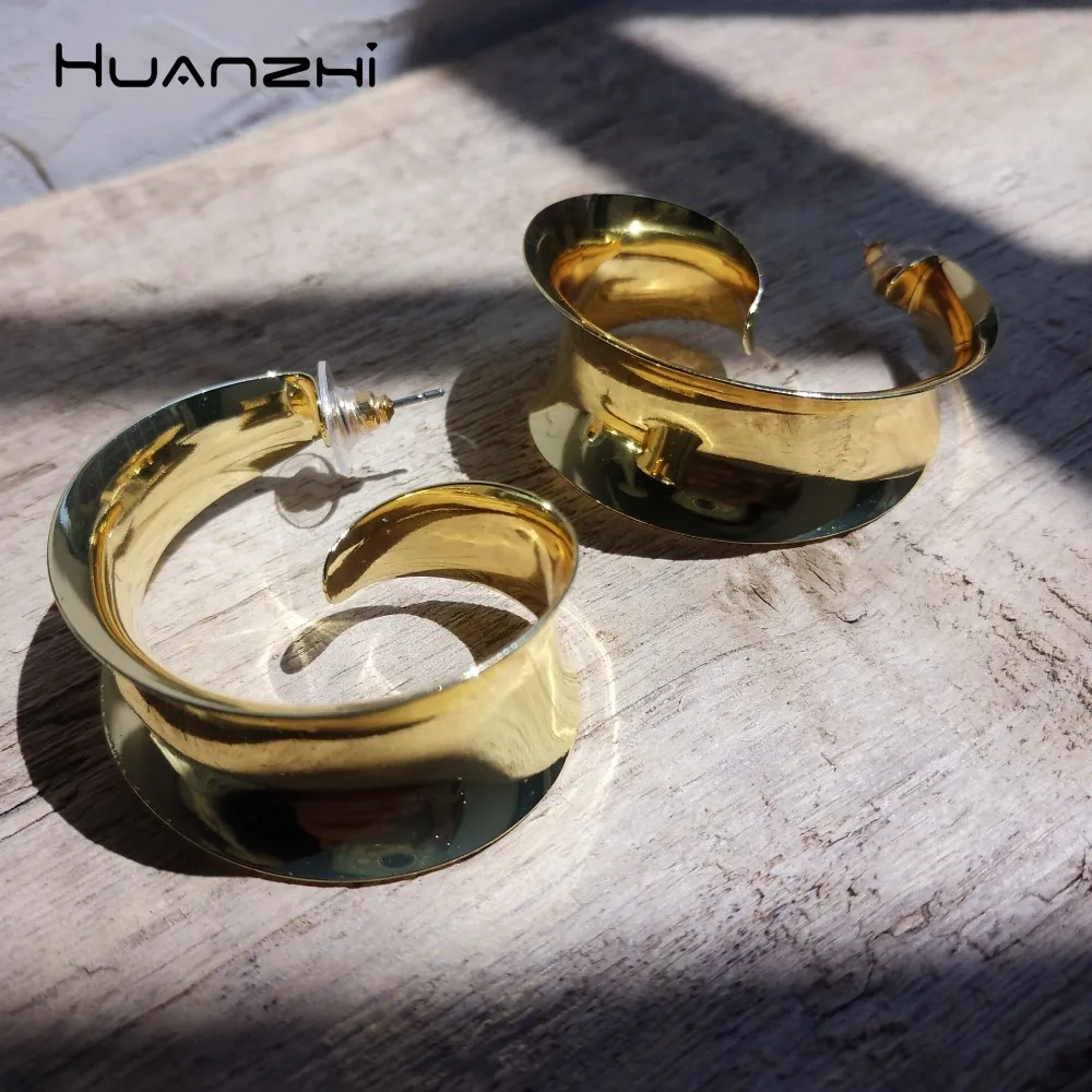 HUANZHI 2019 Преувеличенные ретро позолоченные металлические изгибы неправильные в